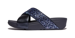 LULU CRYSTAL MIX FASCE INCROCIATE IN PELLE CON BRILLANTINI METALLIC BLUE 